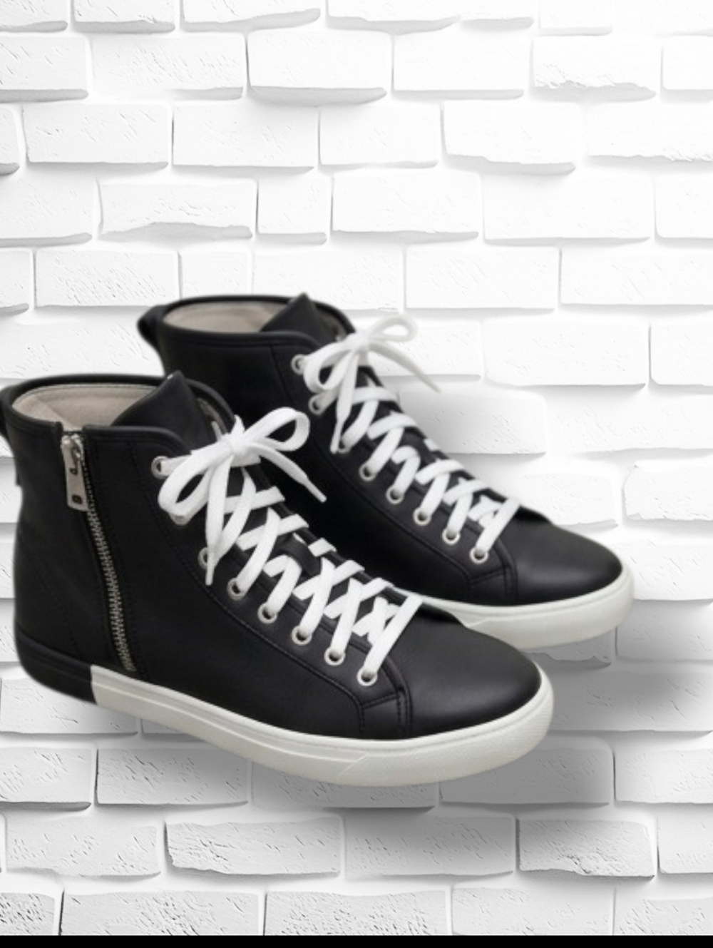 Blackstone Hightower Black Leather High-Top Sneakers Size 6 Side Zip